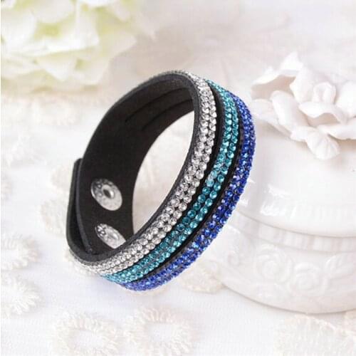 1 pc/lot Hot Sale Fashion Jewelry 3 Layer Crystal Rhinestone Flannelette Leather Bracelet&bangle Factory Outlets Center