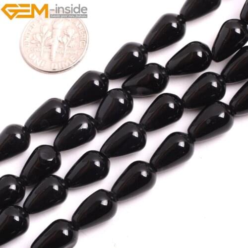 Gem-inside Natural drop Teardrop Black Agate Stone Beads For Jewelry Making Selectable Size 15inches DIY Jewellery