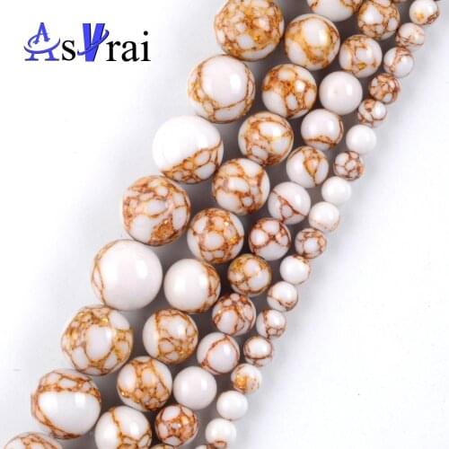 Natural Stone White Golds Thread Pine Beads Round Spacer Loose Beads For Jewelry Making 4mm-10mm Diy Bracelets Accessories 15"