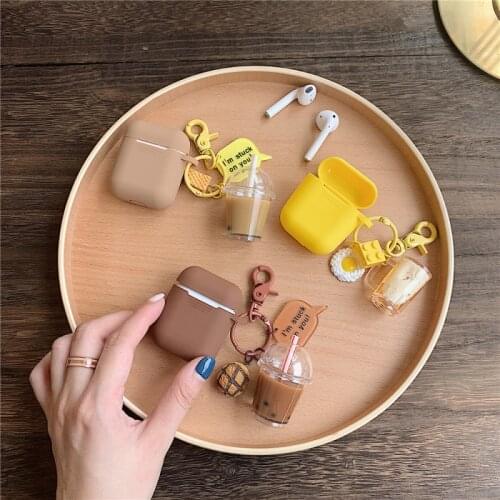 Cute Bubble Milk Tea Earphone Case For AirPods Cases Wireless Charging Box Cover for Air Pods Case Cute Keychain