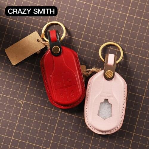 Crazy Smith Handmade Smart Car Key Case Cover for Maserati Italian Vegetable Tanned Leather High Grade Gift Super Crafts Brown