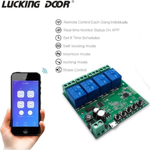 DC 5V-32V 12V AC 220V 4-way Relay Module Wireless WIFI Smart Switch Self-locking Interlock Remote Control Switch For Smart Home