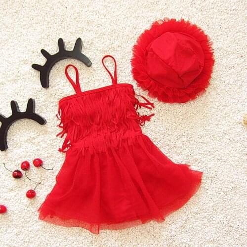 Kids Bikini 2019 Girls Bathing Suits One Piece swimwear with Swimming Hat Children Swimsuit Baby Fringe Swimwear
