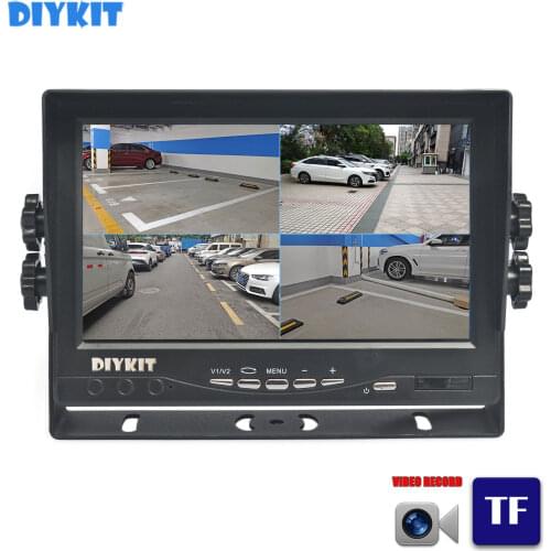 DIYKIT 1024*800 AHD 7" 4 Split Quad IPS Screen Rear View Car Monitor Support 4 x 960P AHD Camera with SD Card Video Recording