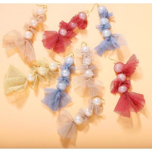 Dvacaman Lace Flower Drop Earrings for Women Vintage Simulated Pearl Beads Statement Earrings Wedding Jewelry Ear Accessories