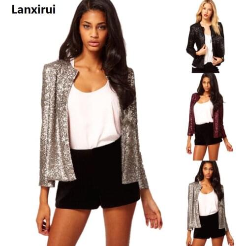 European American Fashion Brand Shining Pocket Cardigan Style Sequin Long Sleeves Slim Suit Pattern Jacket Coat