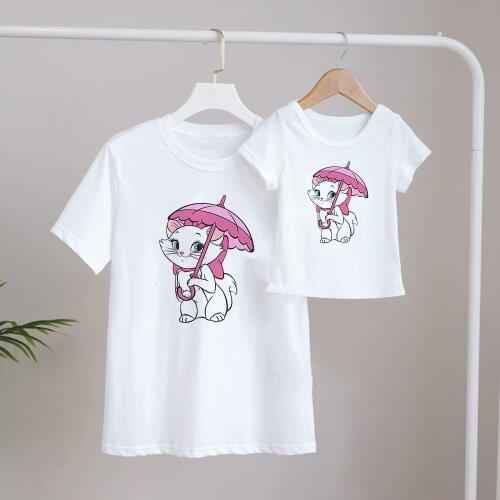 The Aristocats Cat Print T-shirt Cute Mother And Daughter Dad Son Summer Family Matching Clothes