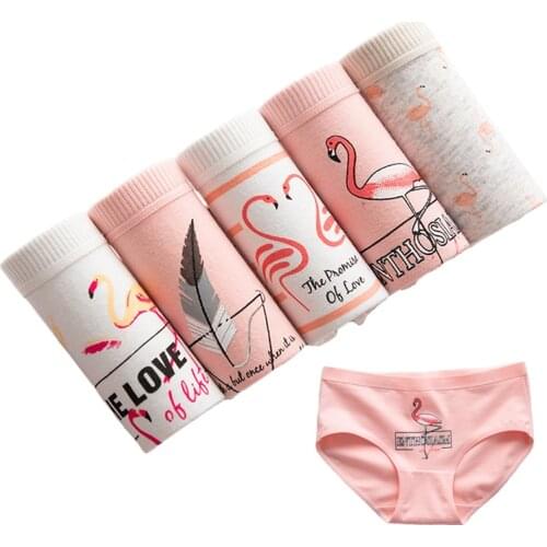 5 Pcs/lot Cotton Underwear Women Flamingo Briefs Calcinhas Lingeries Girls Panty Underpants Seamless Boxer Sexy Panties Womens