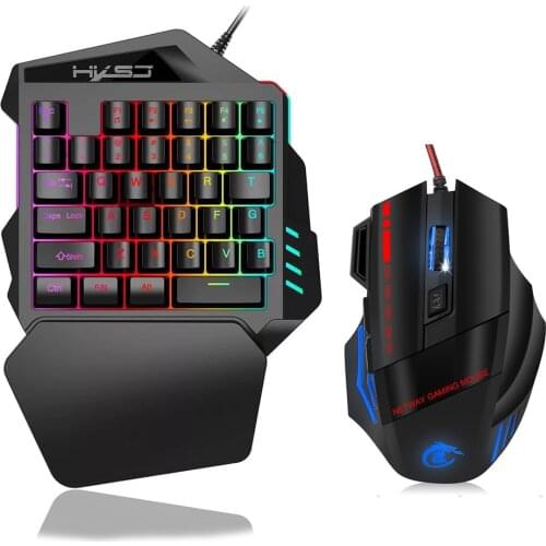 HXSJ Single hand One-Hand PS4 Gaming Keyboard RGB Backlit Portable Teclado Gamer Mini Gaming Keypad Mouse Set for PC Xbox Gamer