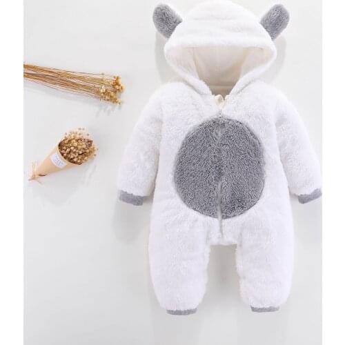 2020 Infant Baby Boys Girls Cartoon Jumpsuit Bear Fleece Hoodie Romper Clothes Jumpsuit Toddler Kids Clothes Winter Warmer Suit
