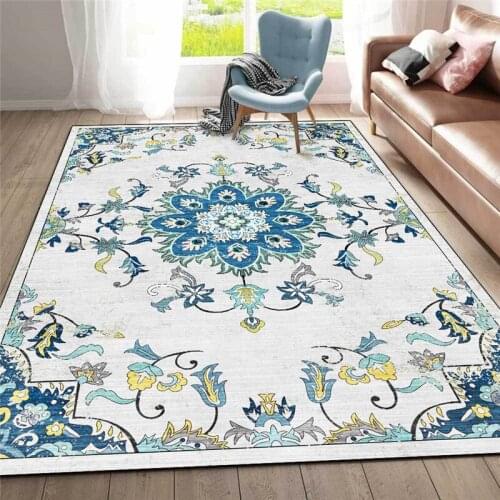 European-Style Court Rug Fresh Blue and White Purple Flower Carpet Living Room Bedroom Bed Blanket Kitchen Floor Mat