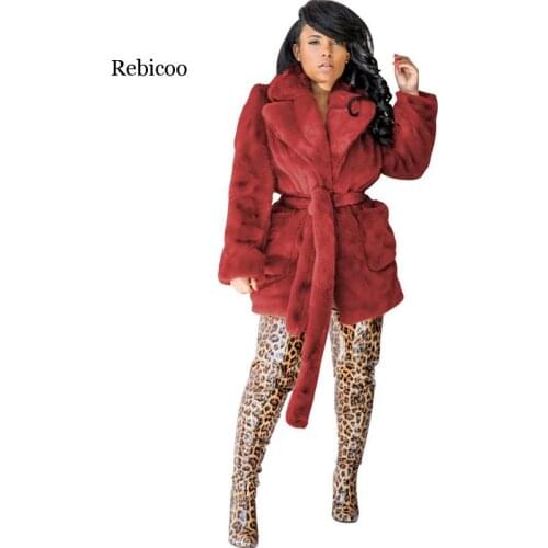 Rebicoo Womens Clothing Winter Outfit Fur Jacket Long Sleeve Teddy Coat Plus Size Fashion Elegant Warm Faux Fur Coat and Jacket
