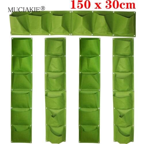 1PC 150x30cm Vertical Grow Bags 26x24cm 6 Pockets Green Planter Garden Ornamental Plant Vegetables Bag Pots Wall Hanging Growing