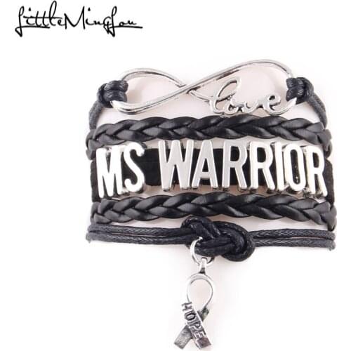 Little MingLou Infinity love MS Warrior bracelet ribbon hope charm awareness leather men bracelets & bangles for women jewelry
