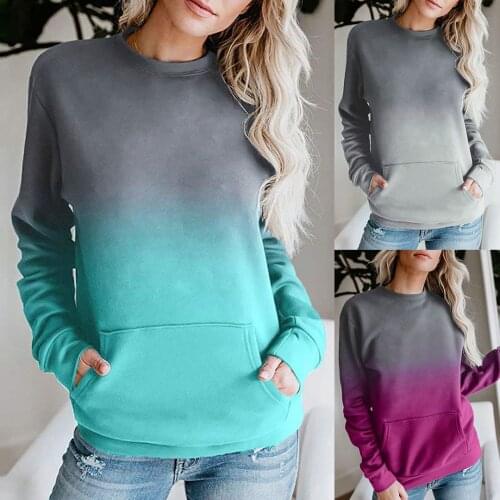 2021 Fashion New Gradual Change Tie-dye Hoodie Womens Long Sleeve Sports Casual Street Style Print Pocket Hoodie