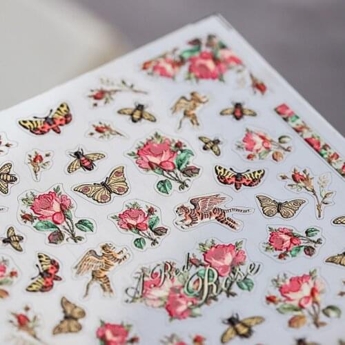 New 5D Engraved Nail Sticker Red Rose Flower Leopard Butterfly Shape Charm Desgin Empaistic Nail Slide Decals Z0389