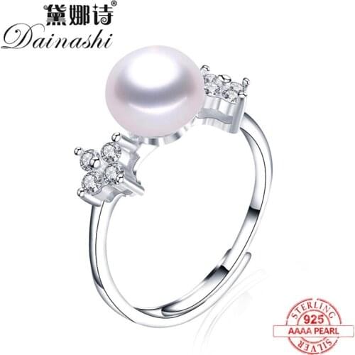 New Arrival Natural Freshwater Pearl Ring Adjustable Fashion 925 Sterling Silver Ring Shiny Star Zircon Fine Jewelry For Women