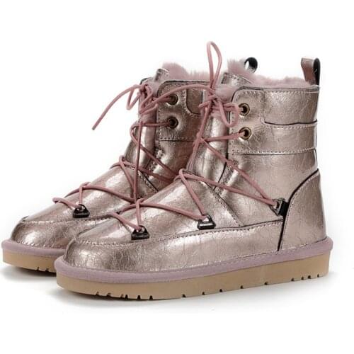 New Style 2020 Best Genuine Cowhide Leather waterproof Lace-up Snow Boots 100% Natural wool Snow Boots Warm Wool Womens Winter