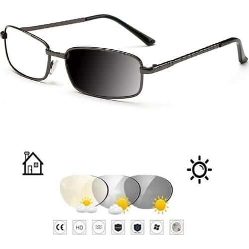 Rectangle Small Frame Sports Men Photochromic Grey Reading Glasses +0.75 +1 +1.25 +1.5 +1.75 +2 +2.25 +2.5 +2.75 To +4