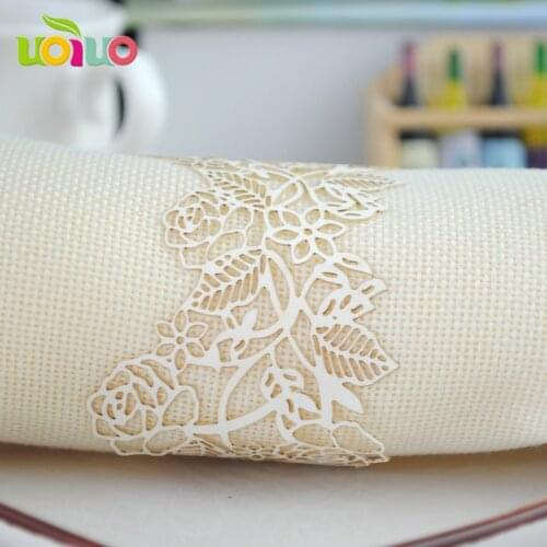 Bulk wholesale paper laser cut rose ring napkin holder wholesale napkin rings