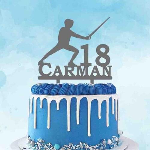 Personalized Fencing Cake Topper Custom Name Age Man Fencing Silhouette For Fencer Birthday Party Cake Decoration Topper