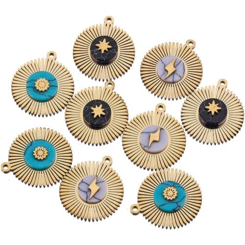 NEW 5pcs Lot Stainless Steel Natural Stone Flower Designer Charms Pendant for Bracelet Earring Necklace Jewelry Making Crafts