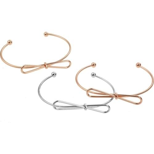 Simple Women Bow Bracelet ladies Open Adjustable Bangle Jewelry Accessories