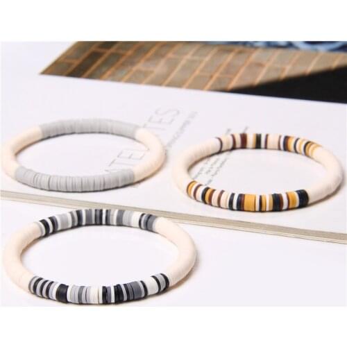 Multi Color Polymer Soft Clay Bracelets For Men Handmade Elastic Bohemia Bangle Jewelry Women Vintage Pottery Pulsera Party Gift