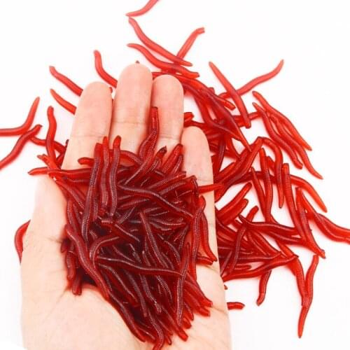 50pcs/lot Silicone Red Earthworm Soft Fishing Lures Larva Bait Artificial Worm Fish Lure Sinking Swimbait Fishing Tackle
