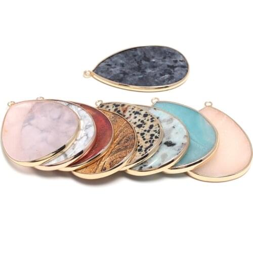 Trendy Natural Stone Pendants Agates Quartz Aventurine Jades Turquoises Charms For Jewelry Making DIY Earring Necklace 37x55mm