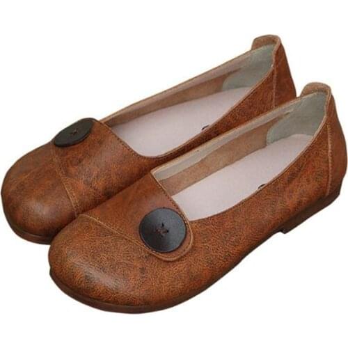 2020 Shoes Women 100% Genuine Leather Women Flat Shoes Casual Loafers Slip On Round Toe soft Retro Classics shoes for women