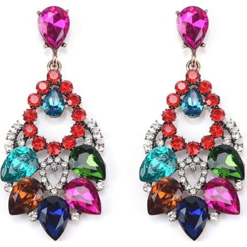 Luxury Full Crystal Hollow Drop Dangle Earrings Colorful Jewelry Women Fashion Big Bridal Wedding Earrings Maxi Ear Accessories
