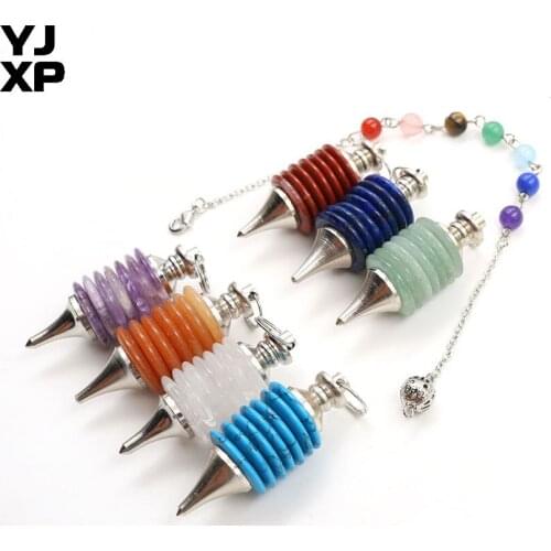 YJXP 7 Chakra Chain Pendulum Pendants Natural Layer Stones Reiki Crystal Quartzs Amulet Healing Pendant Dowsing Wicca Jewelry