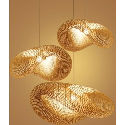 Southeast Asia Simple Bamboo Weaving Art Pendant Lights Cafe Bar Fixture Dining Light Bedroom Hanging Lamp Kitchen LED Lamps E27