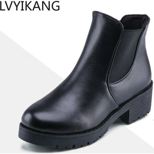 2019 Promotional Winter Autumn Women Boots Platforms Square Heel Ankle Boots Paint Leather Boots Motorcycle Botas Lady Shoes
