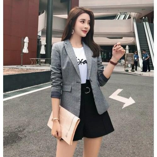 Fashion Grey Blazer Women Business Suits Formal Office Suits Work Wear Ladies Shorts and Jacket Sets Office Uniform Styles