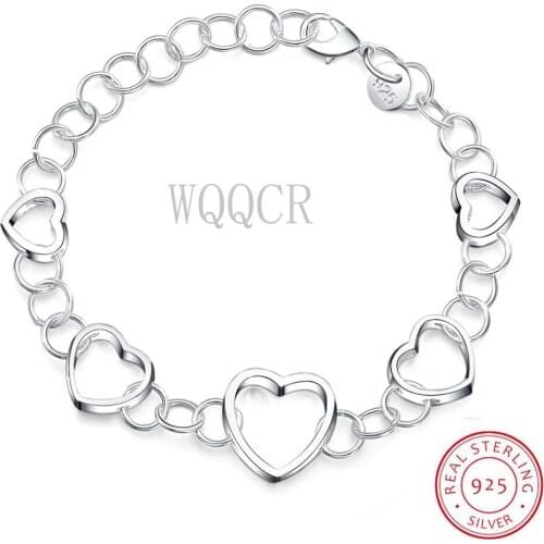 New Fashion Multiple Love Pendant Bracelet Bracelet Women 925 Silver colour Bracelet Chain Women Girl Jewelry Gift
