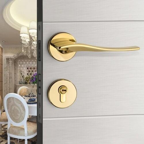 Gold Door Lock Light Luxury European American Modern Solid Wood Interior Door Lock Bedroom Split Handle Knob