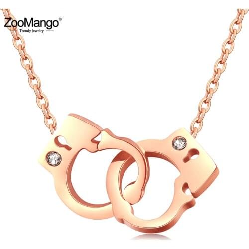 ZooMango Trendy Handcuffs Rose Gold Color Pendant Necklace Female Models Short Clavicle Necklace Girl Jewelry ZN17059