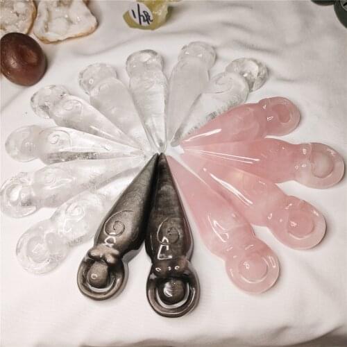 Natural Rose Obsidian Clear Crystal Goddess Statue Quartz Carved Woman Energy Pink Gem Figurine