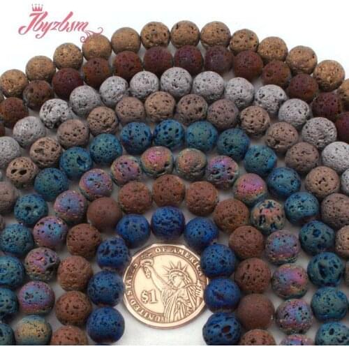 10mm Round Sponge Beads Volcanic Lava Rock Stone Spacer Beads for DIY Accessorie Women Men Necklace Bracelet Jewelry Making 15"