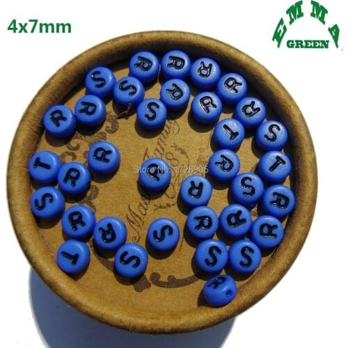Letter Beads for Kids Royal blue Beads 4*7mm 100pcs Acrylic Round Beads Separate Alphabet Beads Letters Beads for Jewelry making
