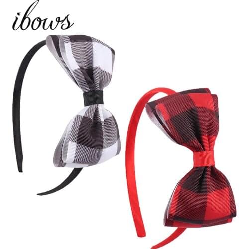 2 Pcs/Lot Red Black Plaid Hair Bow Headbands for Girls Grosgrain Ribbon Hairbands Teen Boutique Tiara Hair Accessories