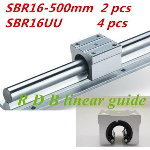 2 pcs SBR16 500mm 16mm linear rail and 4 pcs SBR16UU linear bearing block cnc parts cnc router sbr16 l 500mm