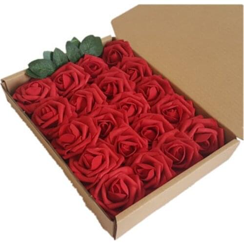20PCS 15COLORS Artificial PE Foam Rose Flower with Storage Box Leaf DIY Home Flower Wedding Bouquet Decor Valentine Day Gift