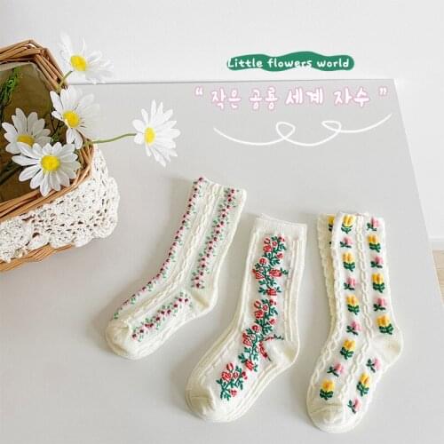 3 Pairs Girls Socks 1-8 Y New Plain All-match Floral Socks Korean Small Fresh Fashion Trend Socks Princess Clothes Accessories