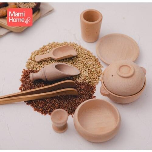 9pcs Babys Toy Wooden House Kitchen Toy Set Kids Pretend Play Set Wooden Simulation Kitchenware Early Learning Educational Toys