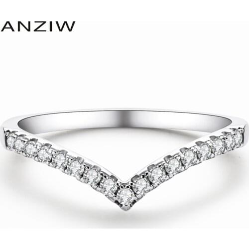 ANZIW Classic 925 Sterling Silver V Row Ring Moissanite Diamond Jewelry Ring Wedding Party Ring for Women Anniversary gift