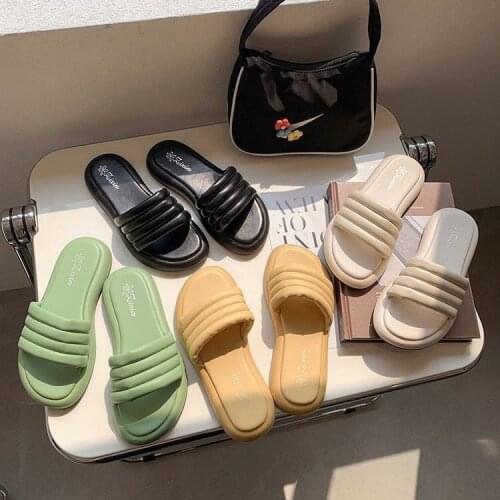 Free Shipping-outer Wear Simple Thick-soled Flip Flops 2021 Summer New Korean Ladies Flat Indoor Sandals and Slippers
