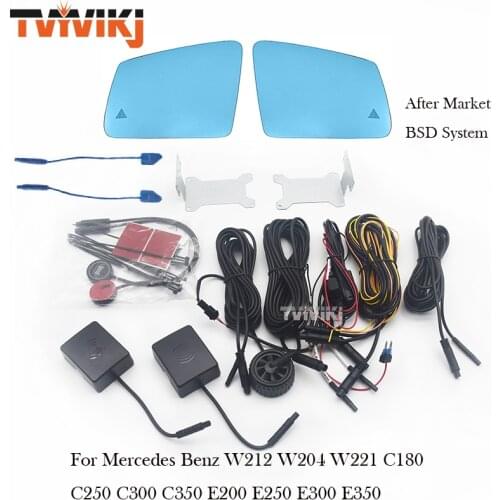 Side Rearview Mirror Blue Glass Lens with After Market Blind Spot System For Mercedes-Benz W212 W204 W221 C180 C250 GLA GLK